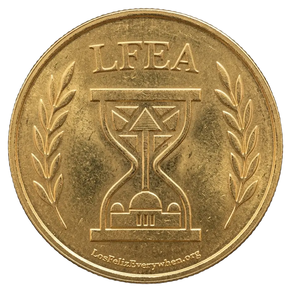 A gold coin with the LFEA logo.
