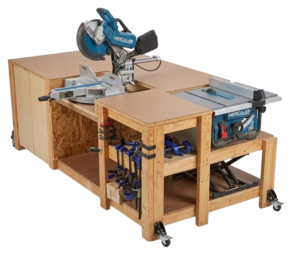 A workbench with tools built in.